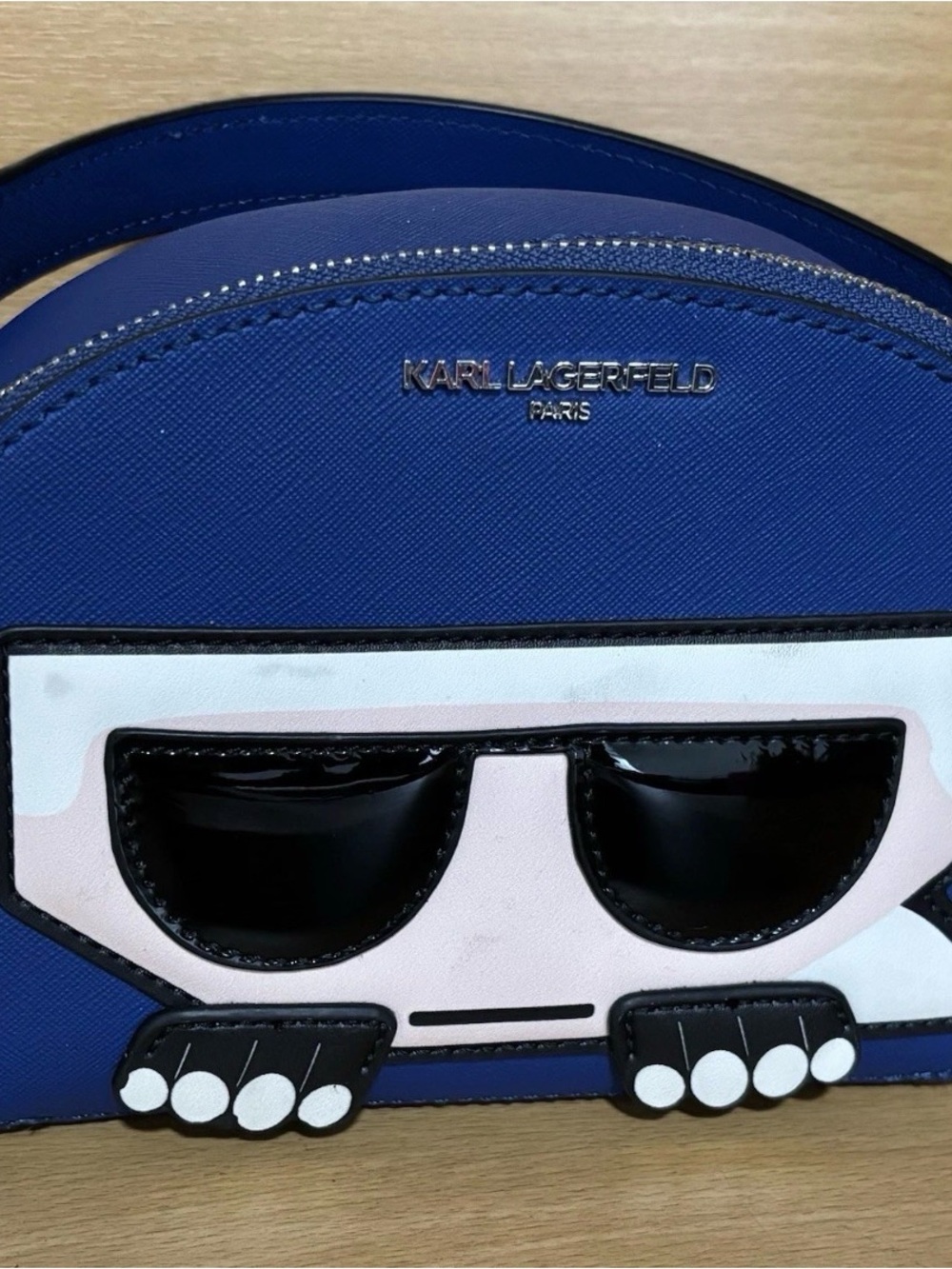 Karl Lagerfeld Royal Blue Crossbody Bag with Black & Pink Appliqué